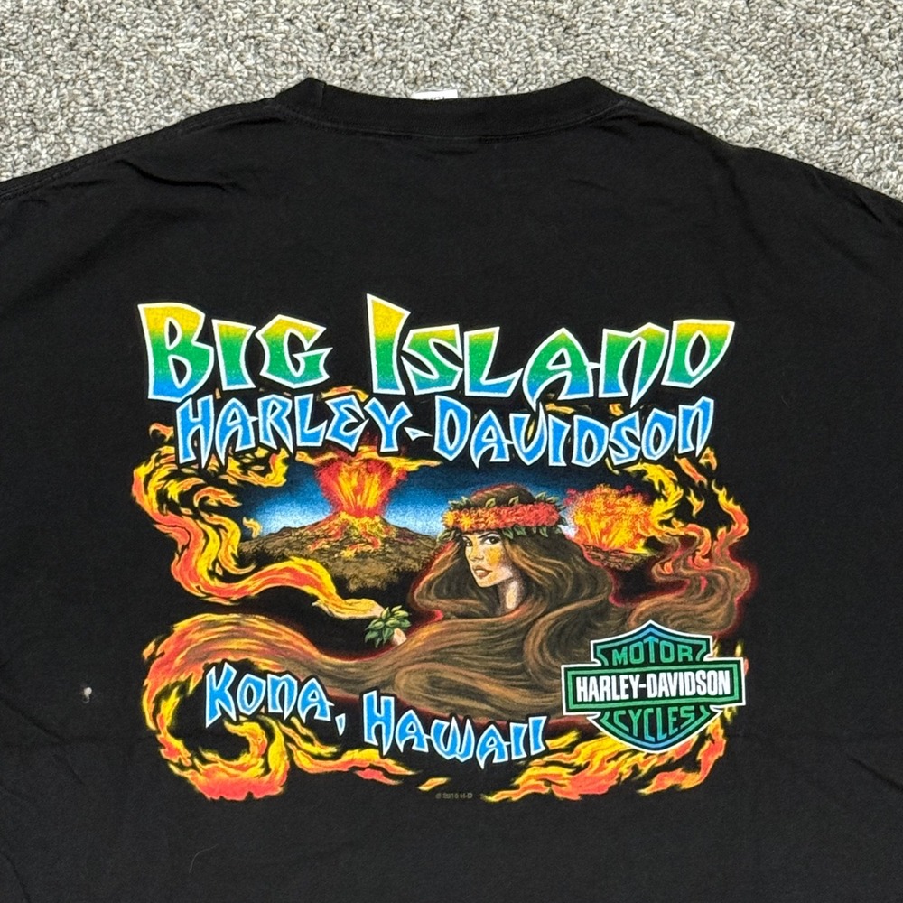 Y2K Harley Davidson Big Island Kona Hawaii Pinup Girl T-Shirt Mens XL Hula - Picture 2 of 6